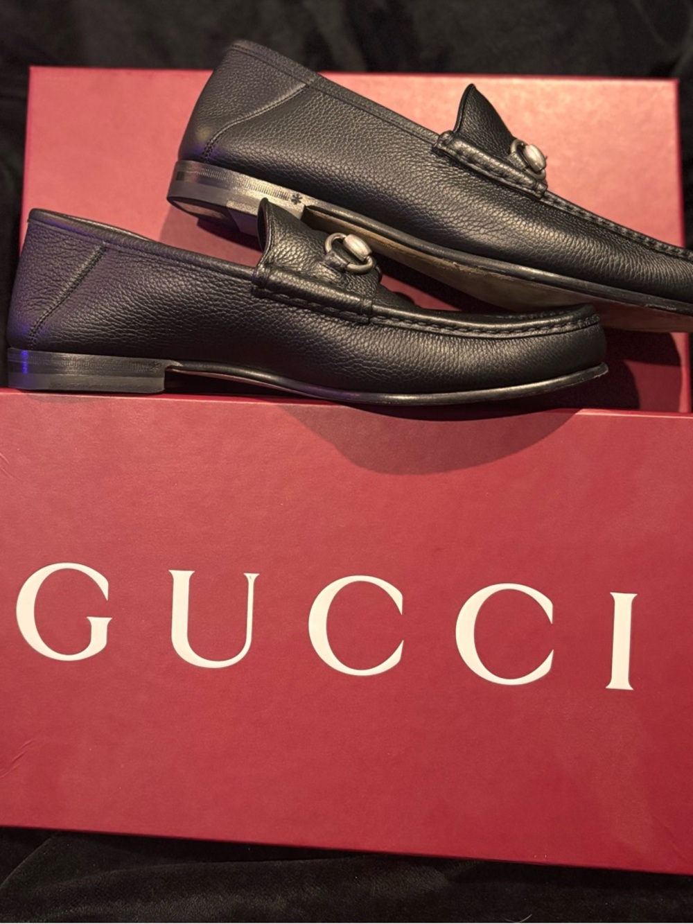 Gucci Black Leather Horsebit Penny Loafers